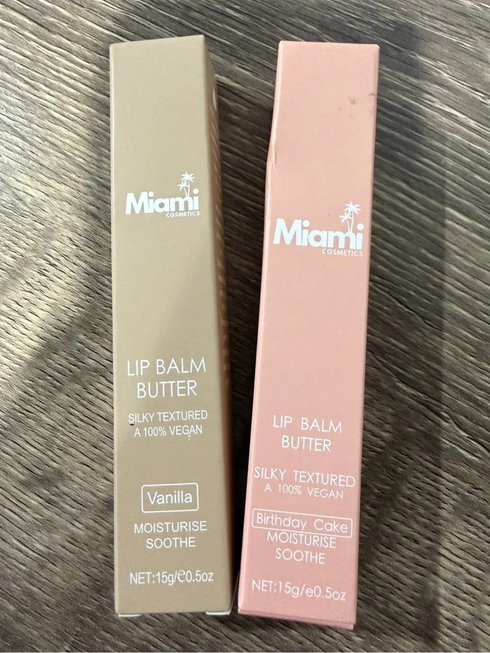 2 x Miami Cosmetics Lip Balm Butter - Vanilla & Birthday Cake NEW